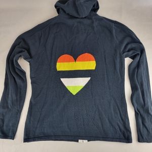 Pure Amici Cotton Full Zip Hoodie Heart Navy White Hooded Long Sleeve Lightweigh